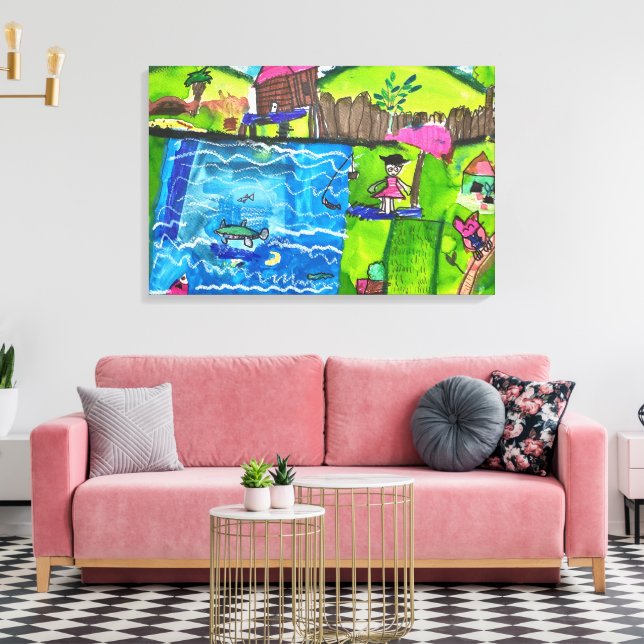 Abstract Kids Drawing Poolside Fun Canvas Print (Insitu(LivingRoom))