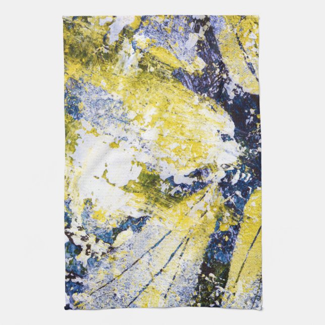 Abstract kitchen towel in blue and yellow (Vertical)