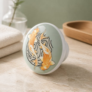 Abstract Koi Round Ceramic Knob