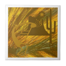 Abstract Kokopelli with Mesa, Cactus & Sun