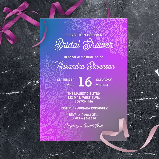 Abstract Lacy Artwork Purple Pink Bridal Shower Invitation (Creator Uploaded)