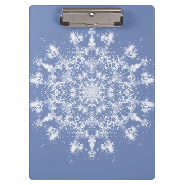 Abstract Lacy Fractal Snowflake on Blue Background Clipboard (Front)