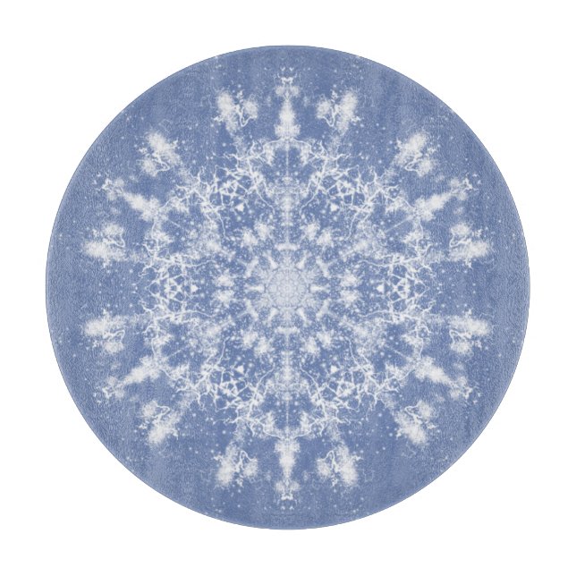 Abstract Lacy Fractal Snowflake on Blue Background Cutting Board (Front)