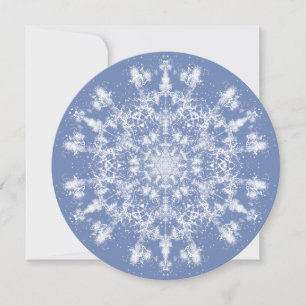Abstract Lacy Fractal Snowflake on Blue Background Holiday Card