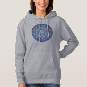 Abstract Lacy Fractal Snowflake on Blue Background Hoodie