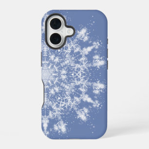 Abstract Lacy Fractal Snowflake on Blue Background iPhone 16 Case