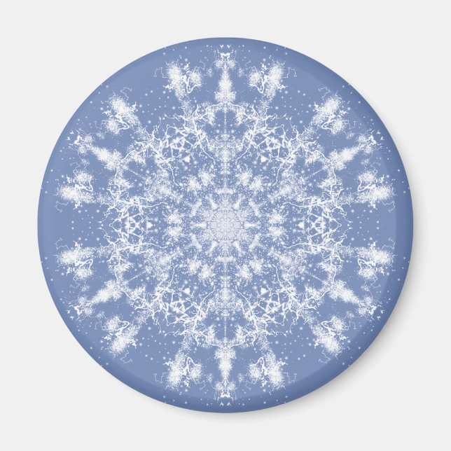 Abstract Lacy Fractal Snowflake on Blue Background Magnet (Front)