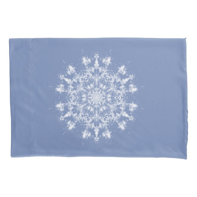 Abstract Lacy Fractal Snowflake on Blue Background Pillowcase (Front)