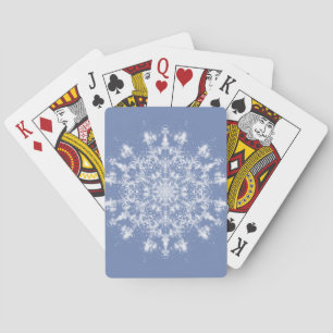 Abstract Lacy Fractal Snowflake on Blue Background Playing Cards