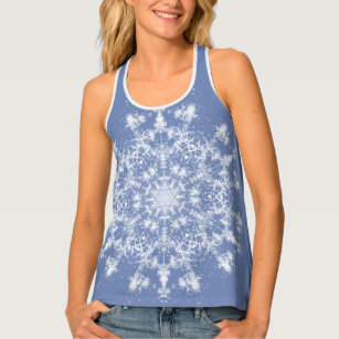 Abstract Lacy Fractal Snowflake on Blue Background Tank Top