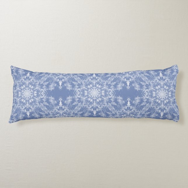 Abstract Lacy Fractal Snowflake Pattern on Blue Body Cushion (Front)
