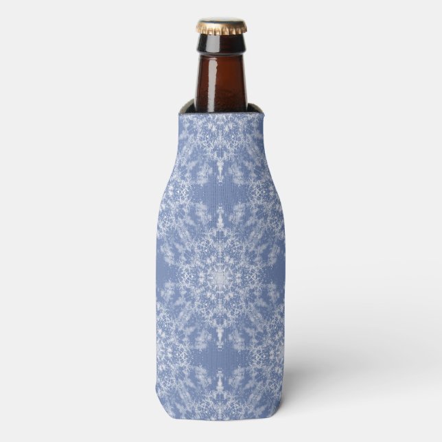 Abstract Lacy Fractal Snowflake Pattern on Blue Bottle Cooler (Bottle Front)