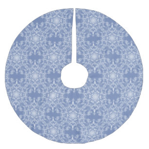 Abstract Lacy Fractal Snowflake Pattern on Blue Brushed Polyester Tree Skirt