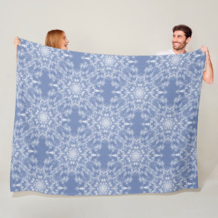 Abstract Lacy Fractal Snowflake Pattern on Blue Fleece Blanket