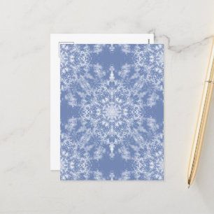 Abstract Lacy Fractal Snowflake Pattern on Blue Holiday Postcard