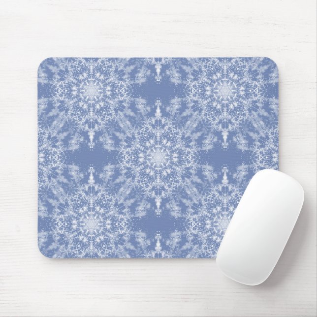 Abstract Lacy Fractal Snowflake Pattern on Blue Mouse Mat (With Mouse)