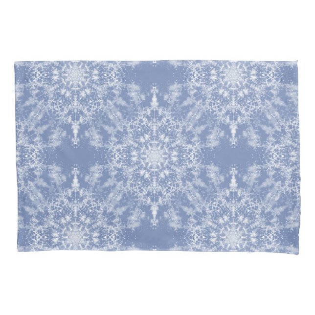 Abstract Lacy Fractal Snowflake Pattern on Blue Pillowcase (Front)