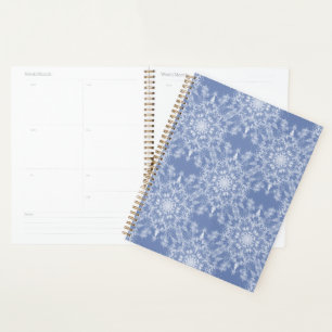 Abstract Lacy Fractal Snowflake Pattern on Blue Planner