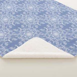 Abstract Lacy Fractal Snowflake Pattern on Blue Sherpa Blanket
