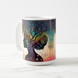 Abstract Lady Mother Nature Trees And Flowers, Coffee Mug