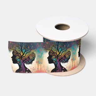 Abstract Lady Mother Nature Trees And Flowers, Satin Ribbon
