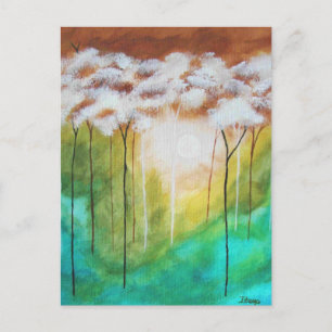 Abstract Landscape Art Dawn Light Skinny Trees Postcard