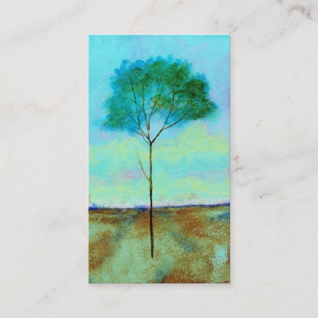 Abstract Landscape Art Lone Skinny Tree Painting Business Card (Front)