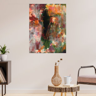 Abstract Landscape Art Painting Green Orange Black Poster