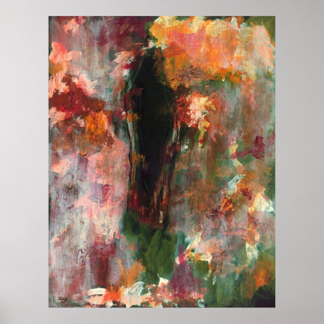 Abstract Landscape Art Painting Green Orange Black Poster (Front)