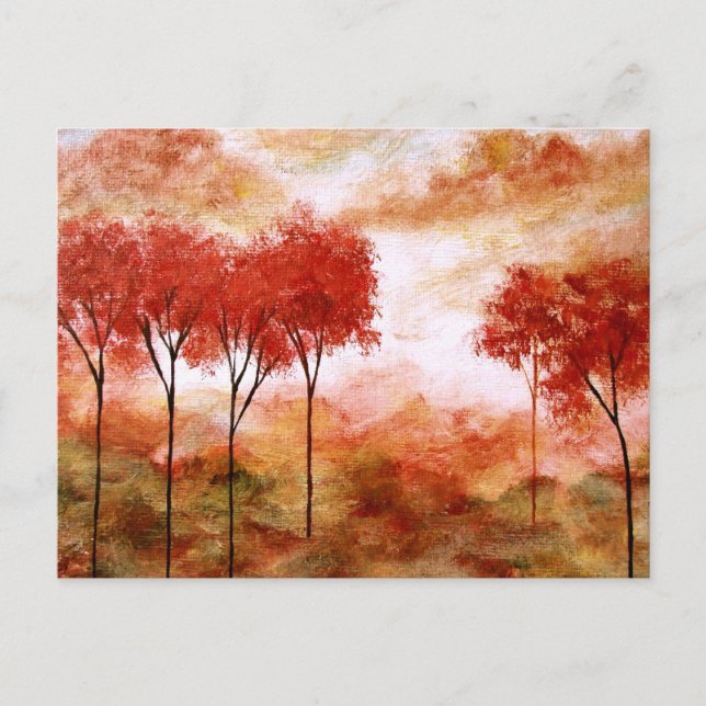 Abstract Landscape Art Red Skinny Trees Painting Postcard (Front)