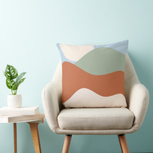 Abstract Landscape Art – Terracotta, Sage & Sky Bl Cushion