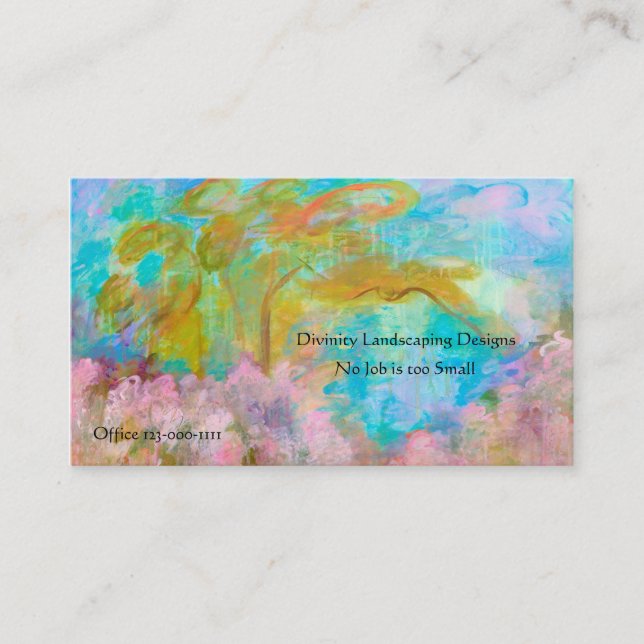 Abstract Landscape Art Tree Pink Aqua Flowers Business Card (Front)