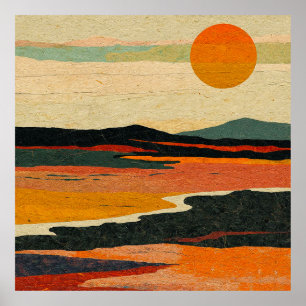 Abstract Landscape Artwork with Warm Tones Poster