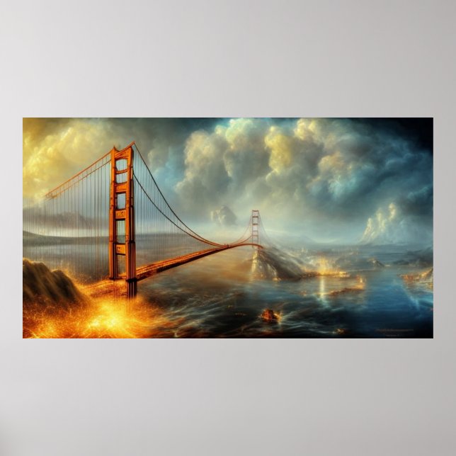Abstract Landscape at Dawn The Golden Gate Bridge Poster (Front)