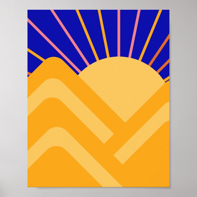 Abstract Landscape Blue Yellow Mountains Poster (Front)