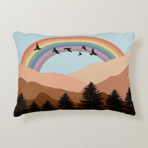 Abstract Landscape Forest Trees Rainbow & Birds Decorative Cushion