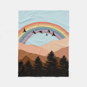 Abstract Landscape Forest Trees Rainbow & Birds Fleece Blanket