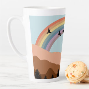 Abstract Landscape Forest Trees Rainbow & Birds  Latte Mug