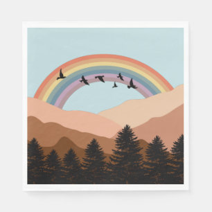 Abstract Landscape Forest Trees Rainbow & Birds Napkin