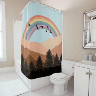 Abstract Landscape Forest Trees Rainbow & Birds  Shower Curtain
