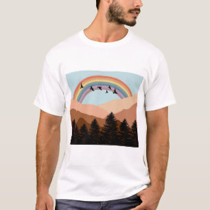 Abstract Landscape Forest Trees Rainbow & Birds   T-Shirt