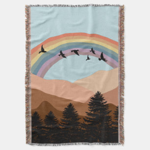 Abstract Landscape Forest Trees Rainbow & Birds Throw Blanket