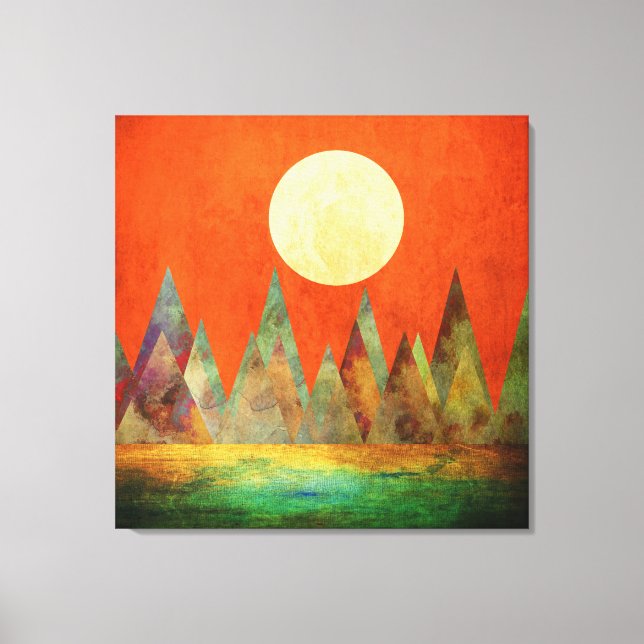 Abstract Landscape Full Moon Mountains Orange Sky Canvas Print (Front)