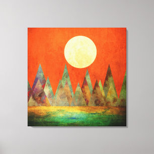 Abstract Landscape Full Moon Mountains Orange Sky Canvas Print