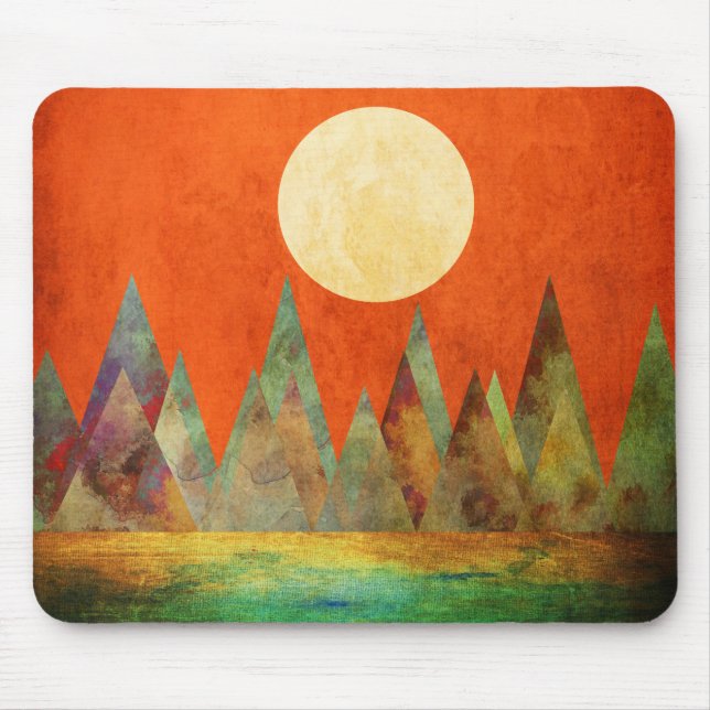 Abstract Landscape Full Moon Mountains Orange Sky Mouse Mat (Front)