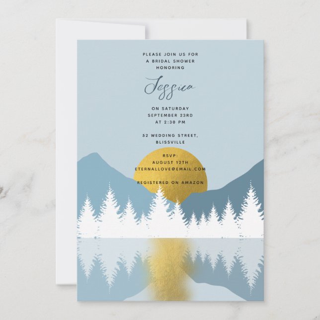 Abstract Landscape Golden Winter Bridal Shower Invitation (Front)