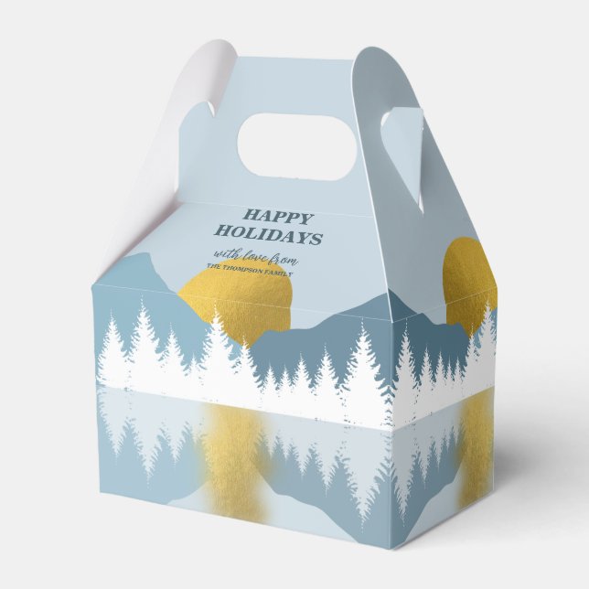Abstract Landscape Golden Winter Happy Holidays Favour Box (Front Side)