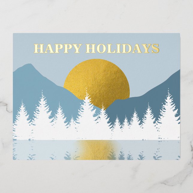 Abstract Landscape Golden Winter Happy Holidays Foil Holiday Postcard (Front)