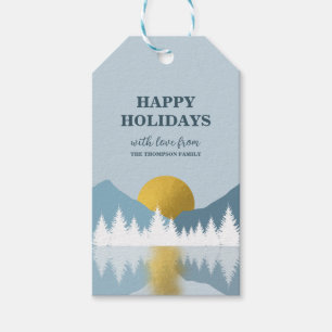 Abstract Landscape Golden Winter Happy Holidays   Gift Tags