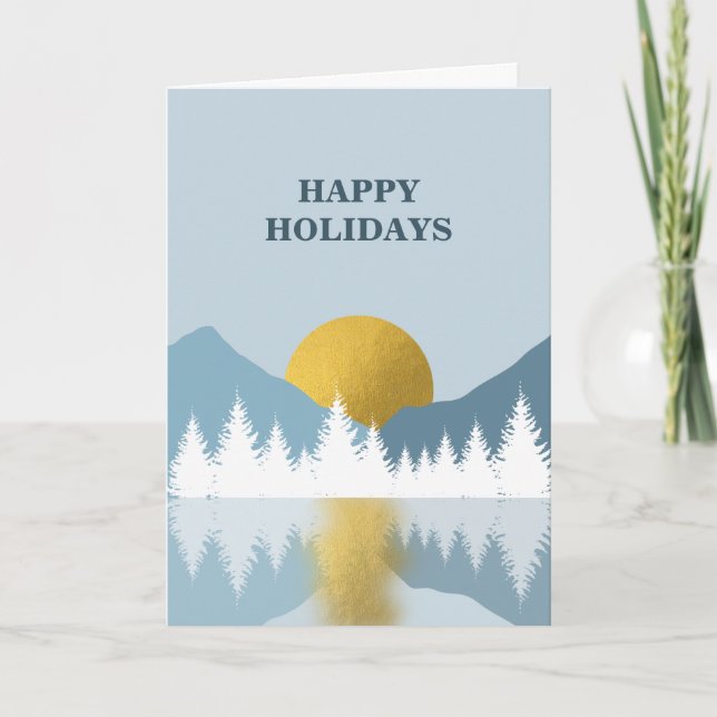 Abstract Landscape Golden Winter Happy Holidays Holiday Card (Front)